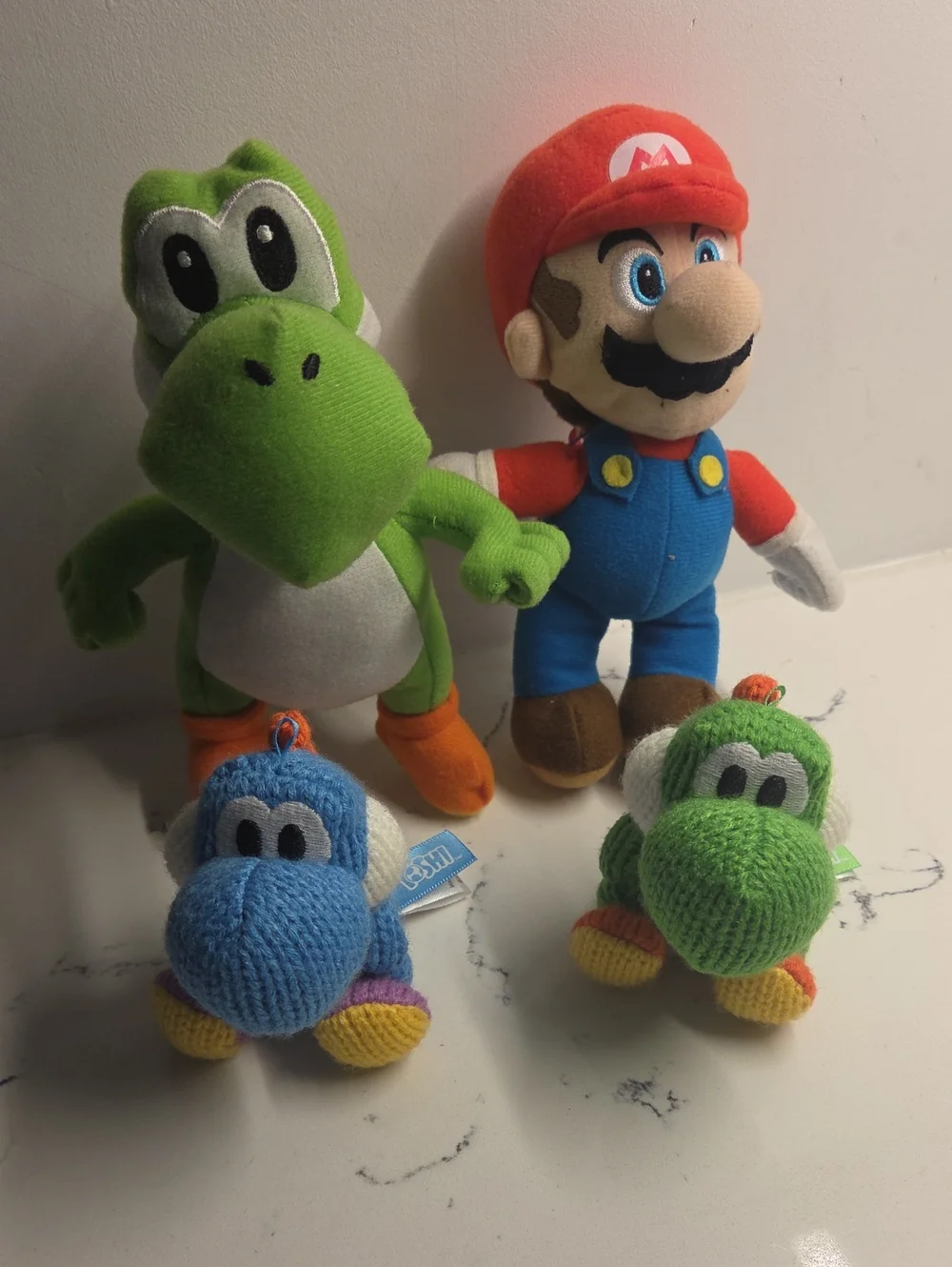 4 Nintendo Plush Characters Set - Green Yoshi, Blue Yoshi & Mario